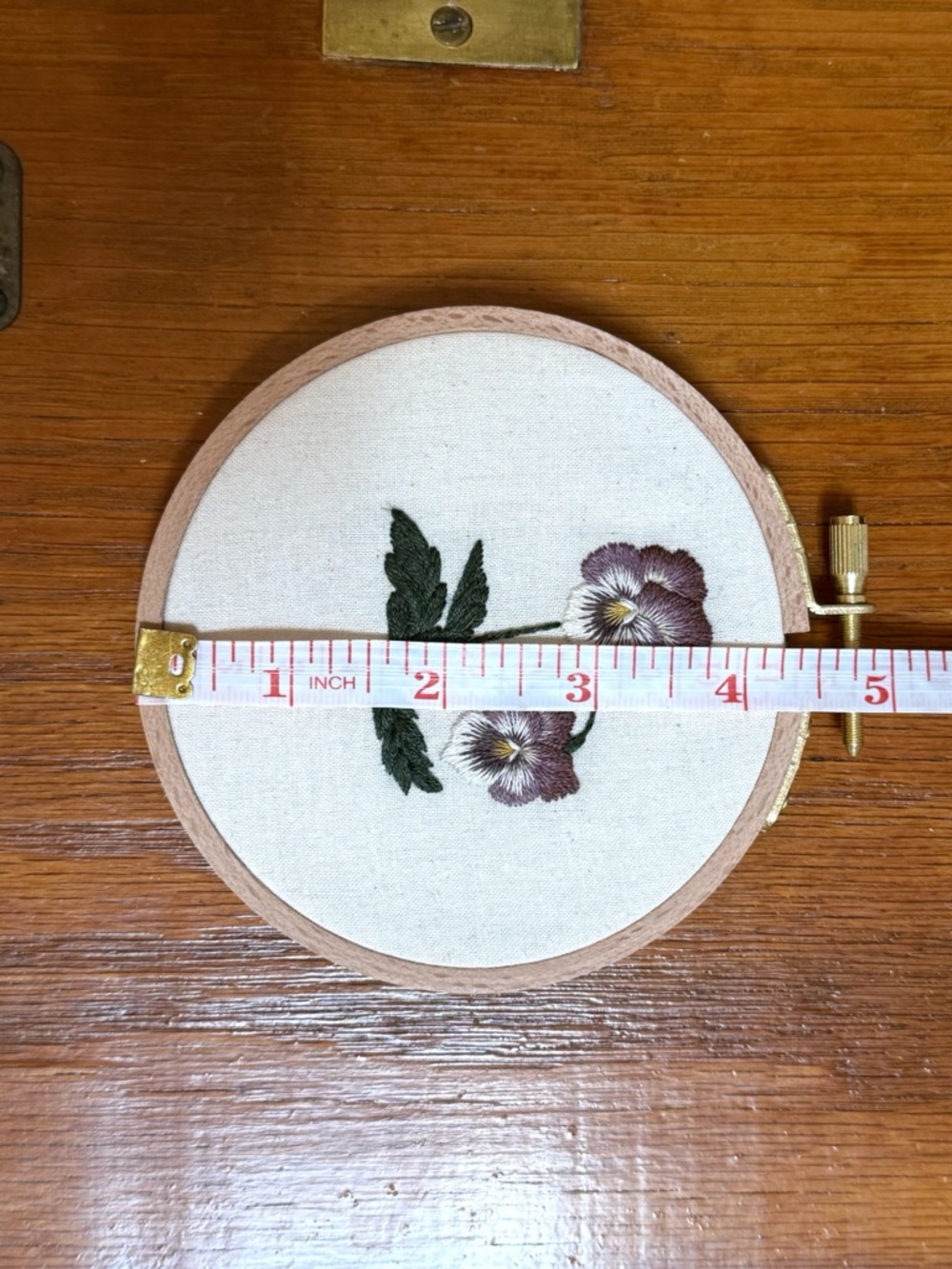Hand-Embroidered Pansy Hoop Wall Art - Picture 4 of 4